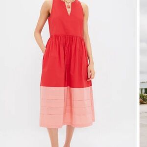 Tuckernuck Vibrant Red and Soft Pink Midi Dress